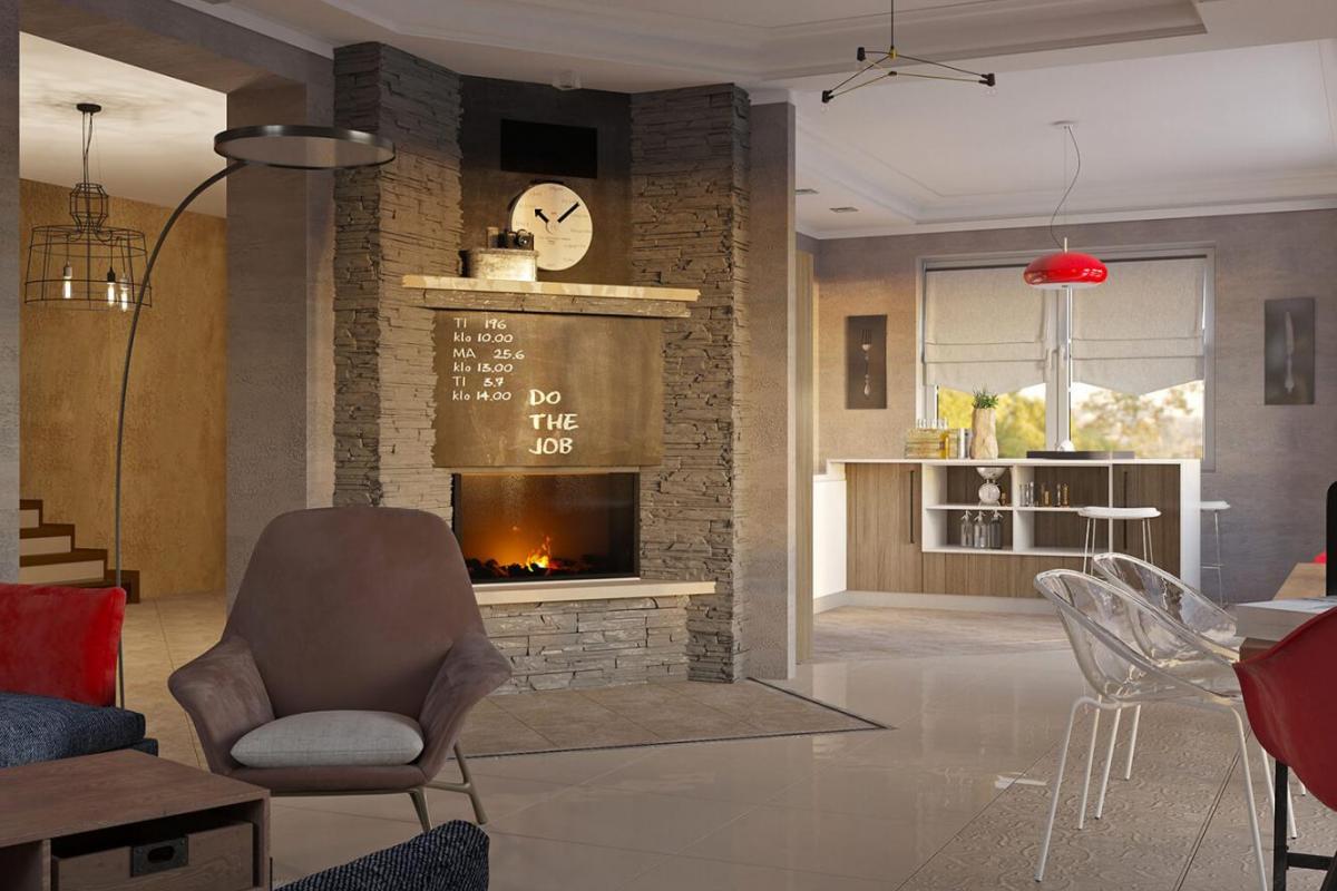 Камин дизайн интерьера в гостиной. Д. Валерьяново | Ndesign.by