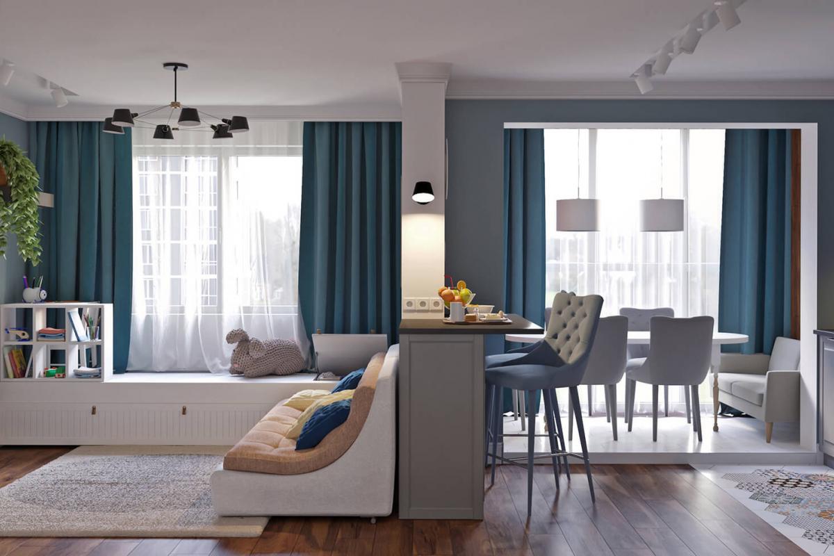 Дизайн совмещенной гостиной и кухни однокомнатной квартире | Ndesign