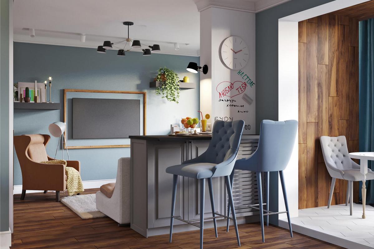 Интерьер барной стойки в однокомнатной квартире | Ndesign