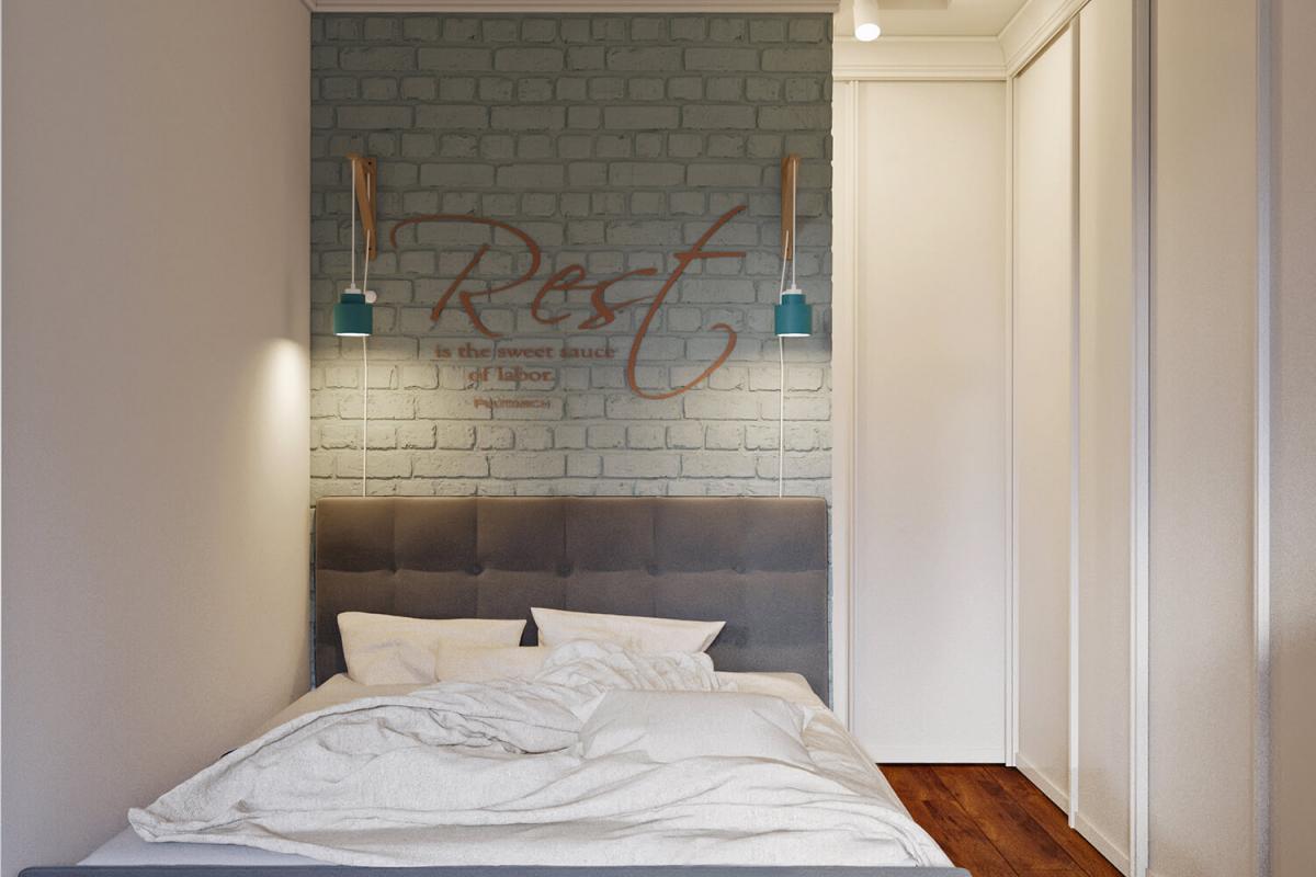 Интерьер спальни в однокомнатной квартире. Ратомская 7 | Ndesign